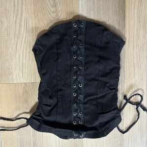 OBOE Black Lace Up Corset Top Zip Front Adjustable Sides Size S